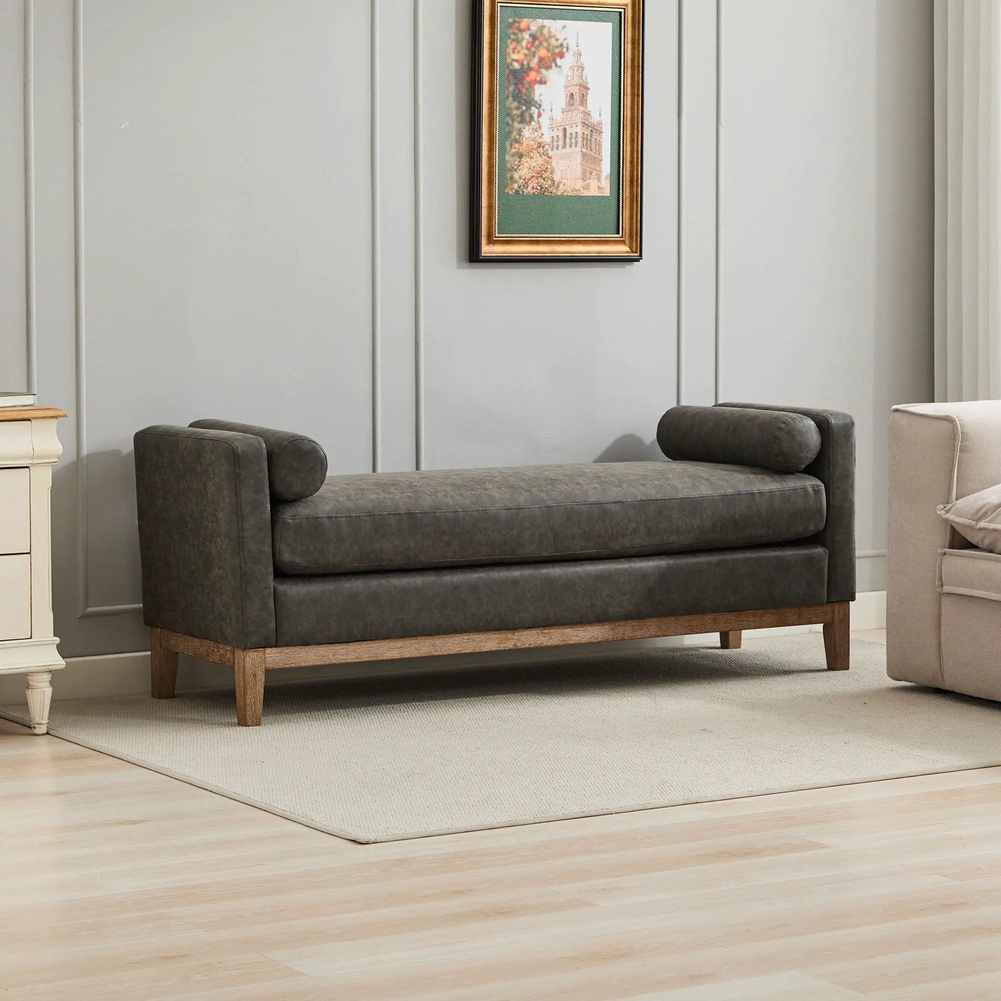 Elegant Upholstered Bench Daybed Ottoman With Bolster Pillows by HouseOfZazla