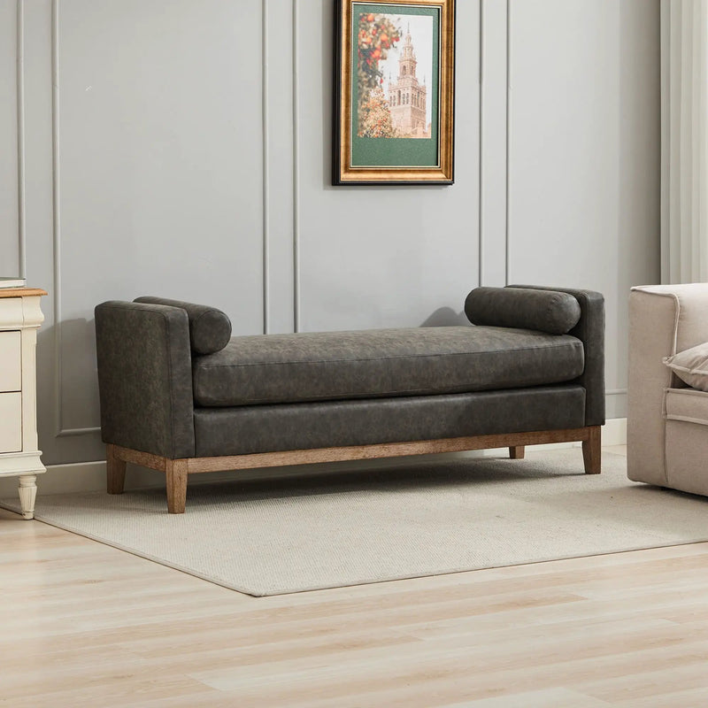 Elegant Upholstered Bench Daybed Ottoman With Bolster Pillows by HouseOfZazla
