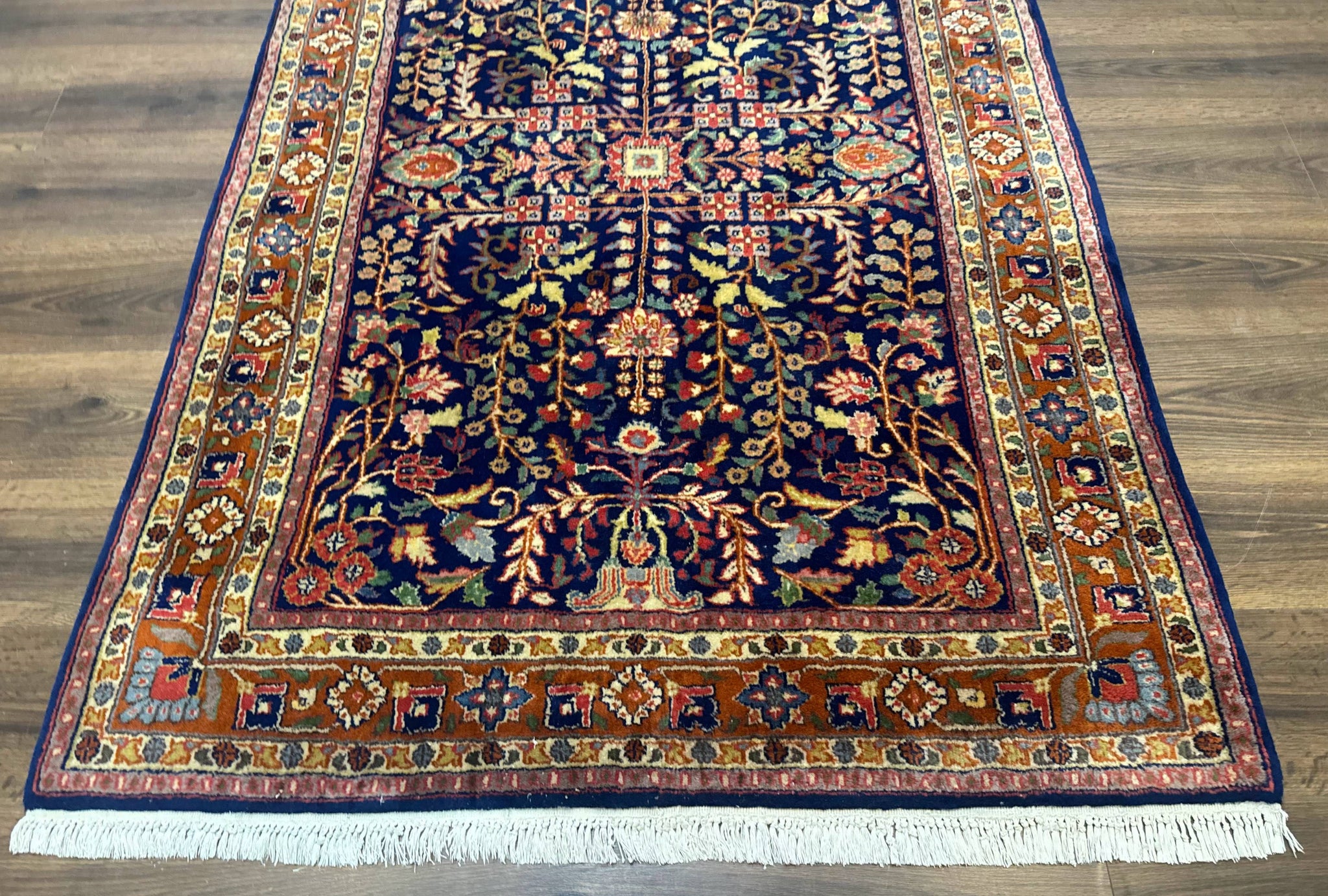 Indo Persian Sarouk Rug 4x6, Blue and Rust Red by Jewel Rugs