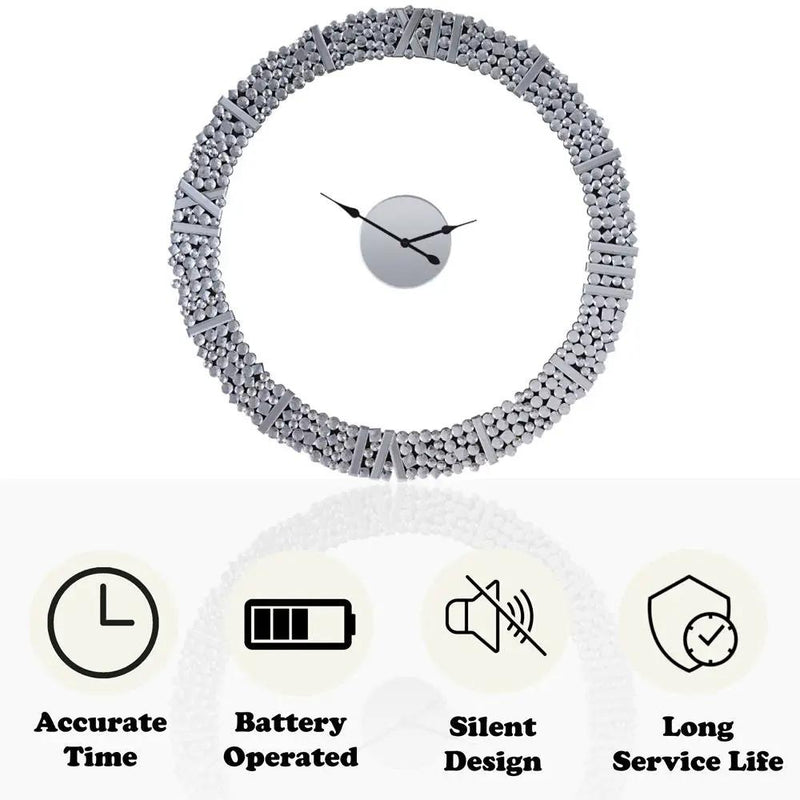 Kachina - 39" Wall Clock - Mirrored & Faux Gems by Unique Piece Furniture