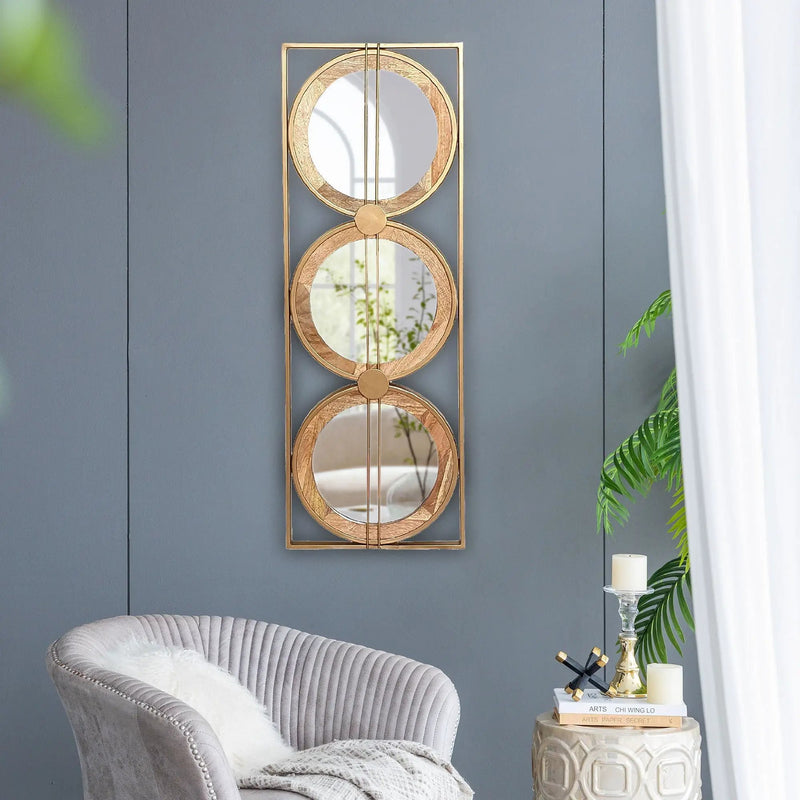 3 Mirror Piece Wall Mirror InRectangular Frame, Home Wall Decor For Bedroom Living Room - Brown by Unique Piece Furniture
