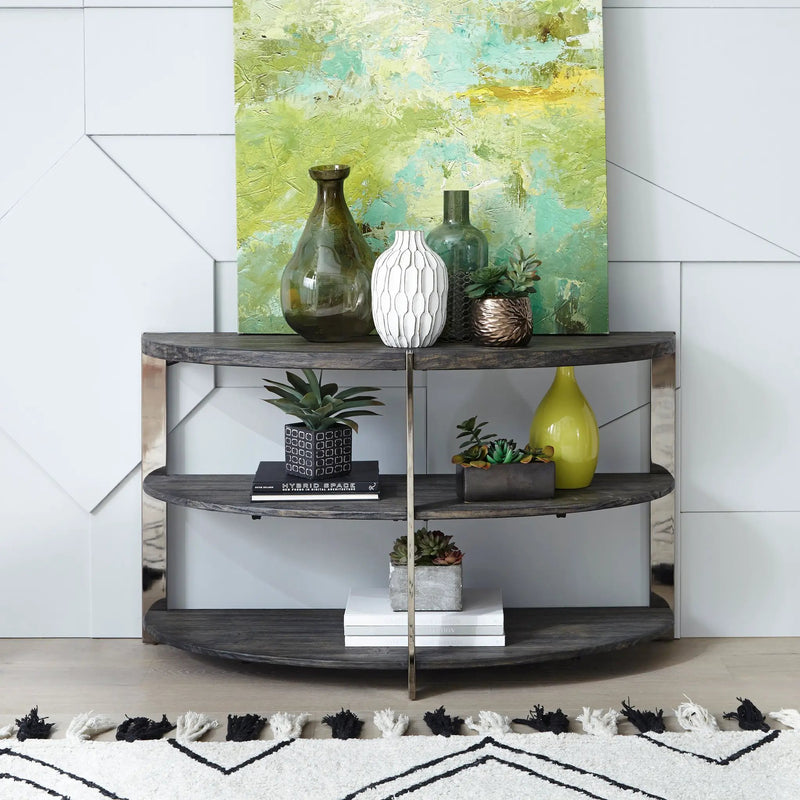 Kalne Console Table Half Moon Shape with 2 Open Shelves by HouseOfZazla