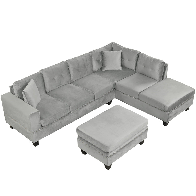 Modern Sectional Sofa With Storage Ottoman, L - Shape Couch With 2 Pillows And Cup Holders by HouseOfZazla
