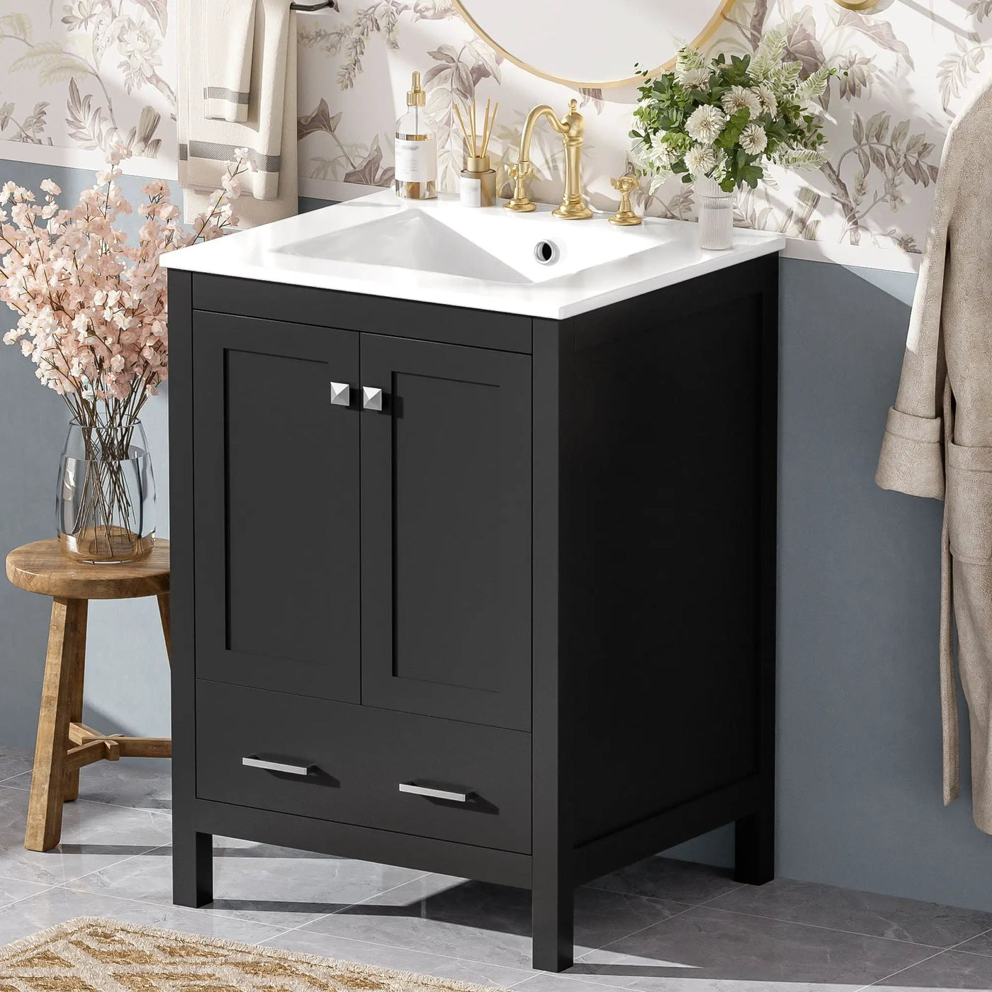 Bathroom Vanity With Integrated Undermount Ceramic Sink, 2 Doors And 1 Drawer, Soft Close Hinges by Unique Piece Furniture