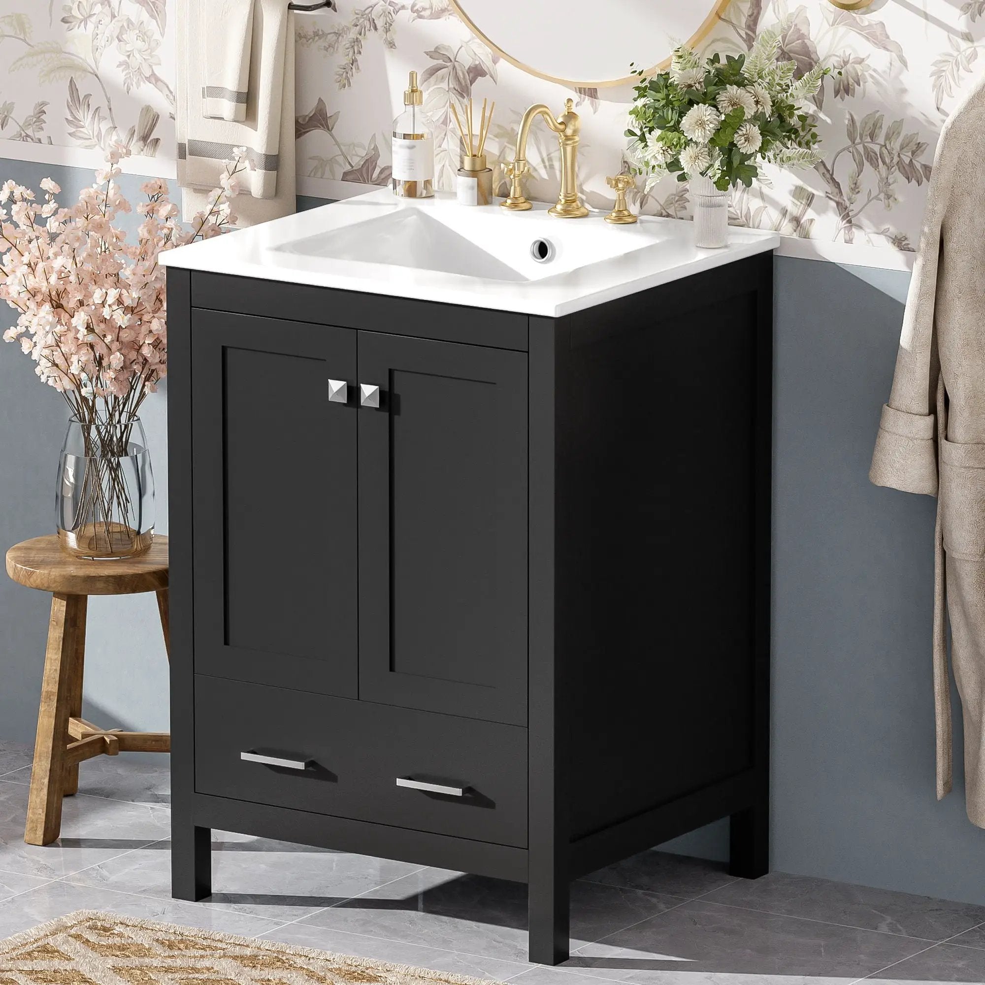 Bathroom Vanity With Integrated Undermount Ceramic Sink, 2 Doors And 1 Drawer, Soft Close Hinges by Unique Piece Furniture