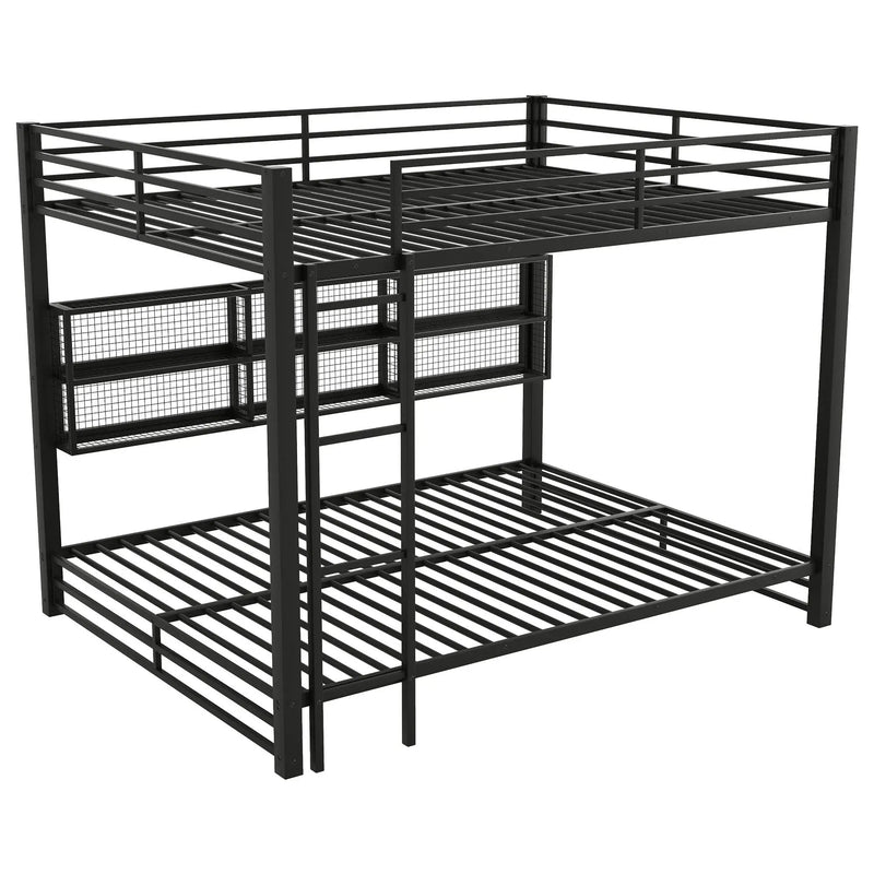 Queen Over Queen Bunk Bed With Storage Cabinets And LED Sturdy Frame, 6 Storage Units, Adjustable LED Lights - Black by HouseOfZazla