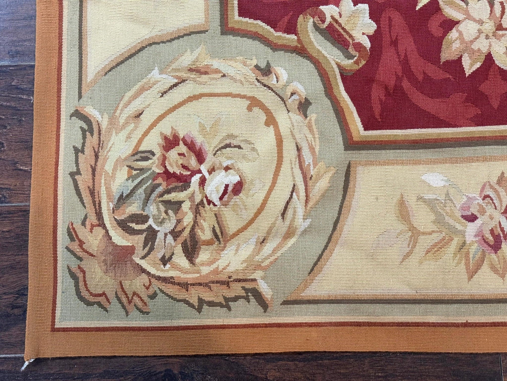 Aubusson Rug 4x6, Red, Floral, European Design, Vintage, Wool by Jewel Rugs