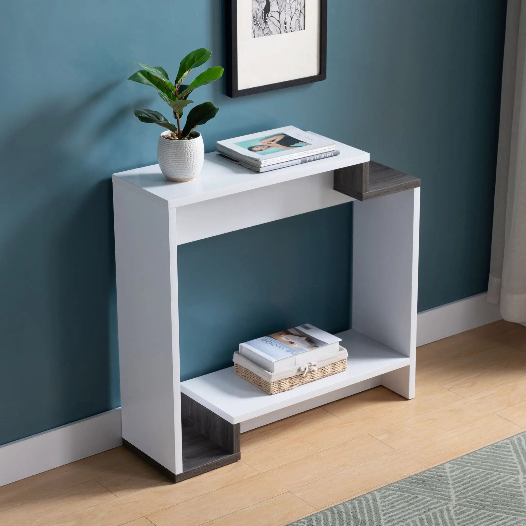 Contemporary Console Table With Two Open Shelves - White / Gray by HouseOfZazla