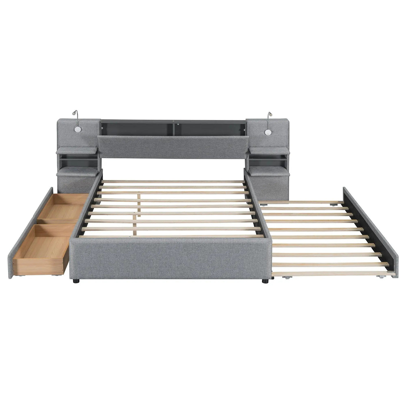 Upholstered Platform Bed With Reading Lights, Drawers, Trundle And Shelves by Unique Piece Furniture