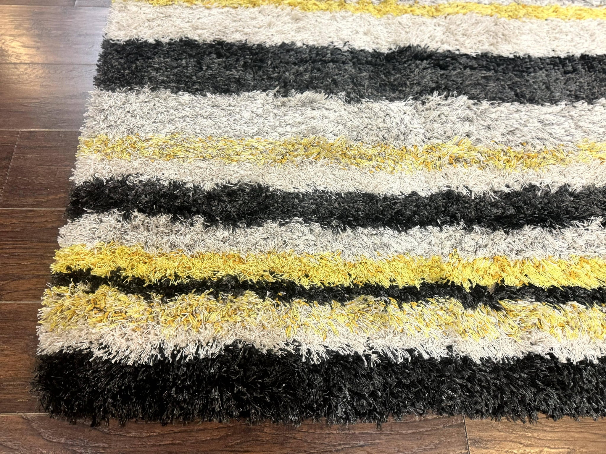 Shag Rug 5x8, Yellow Ivory Charcoal, Contemporary by Jewel Rugs