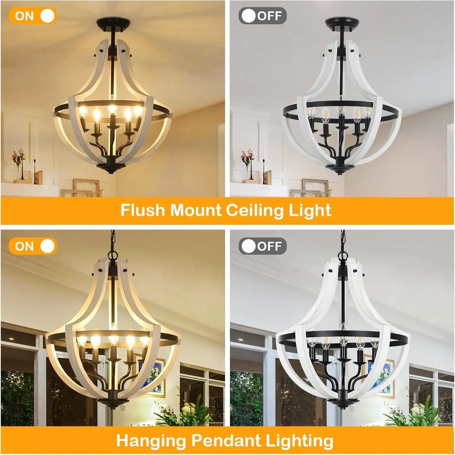 5-Light Convertible White Wood Farmhouse Chandelier by HouseOfZazla