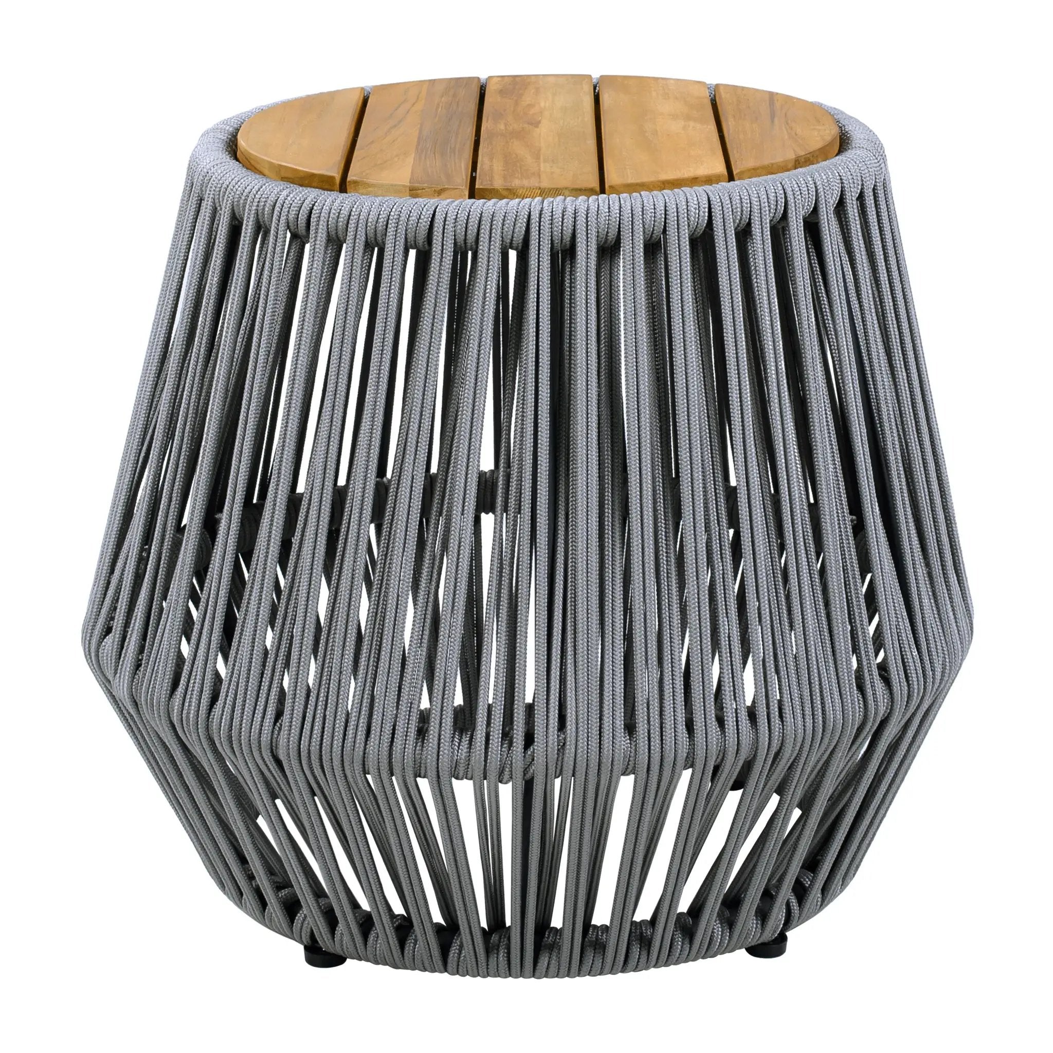 Acacia Wood Side Table with Grey Rope Design by HouseOfZazla
