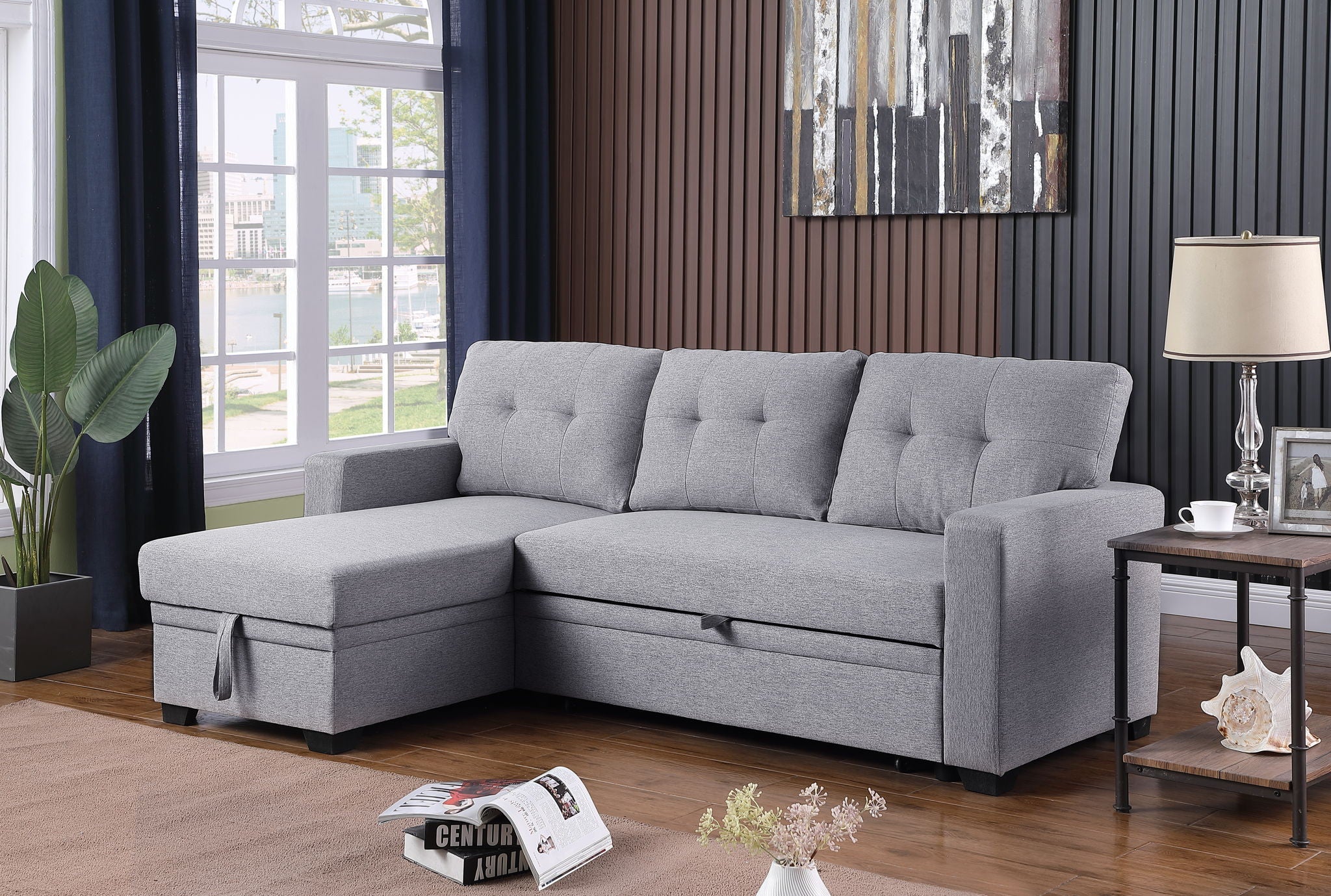 Upholstered Pull Out Sectional Sofa With Chaise by HouseOfZazla