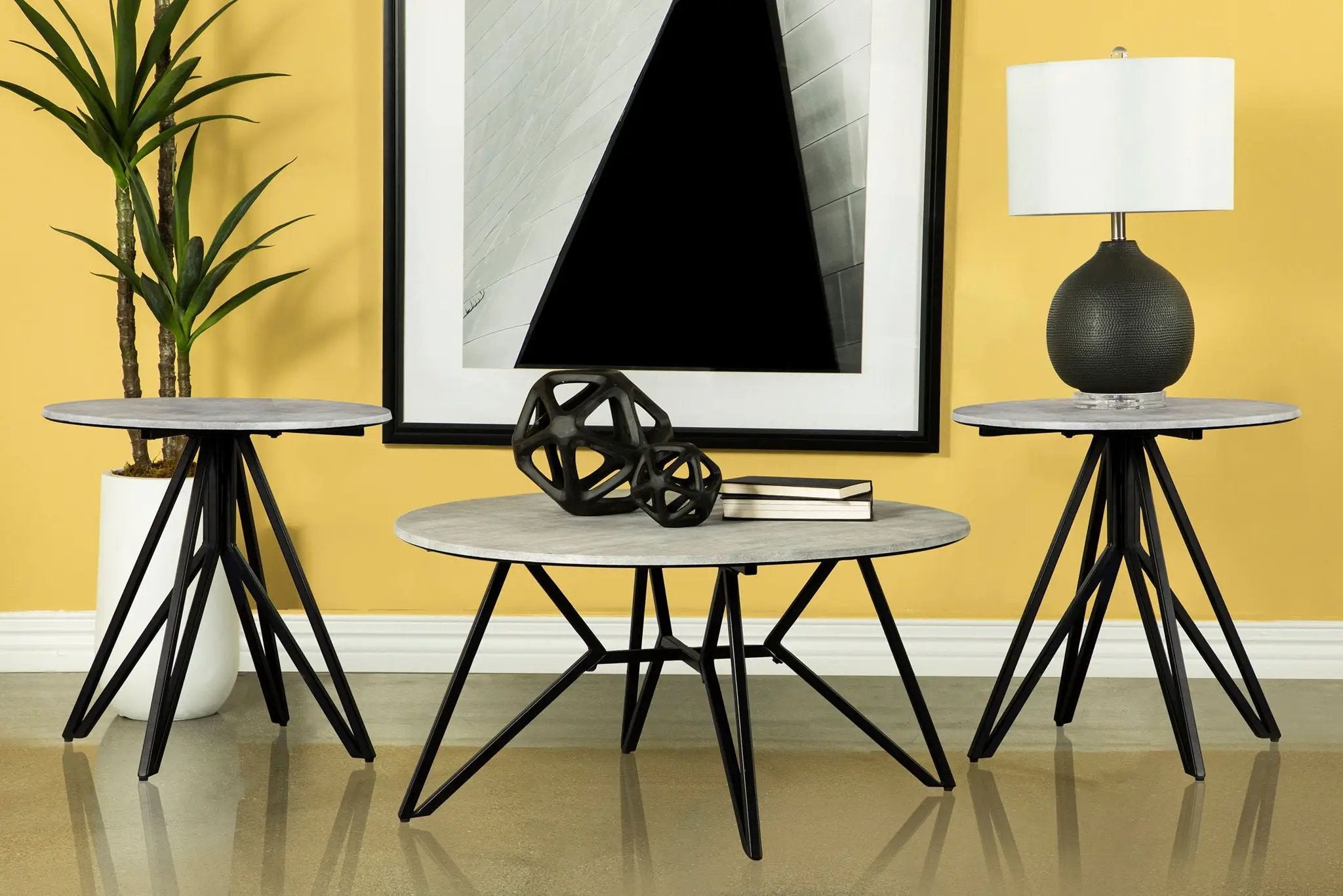 Hadi 3-piece Round SmartTop Coffee and End Table Set Cement by Unique Piece Furniture