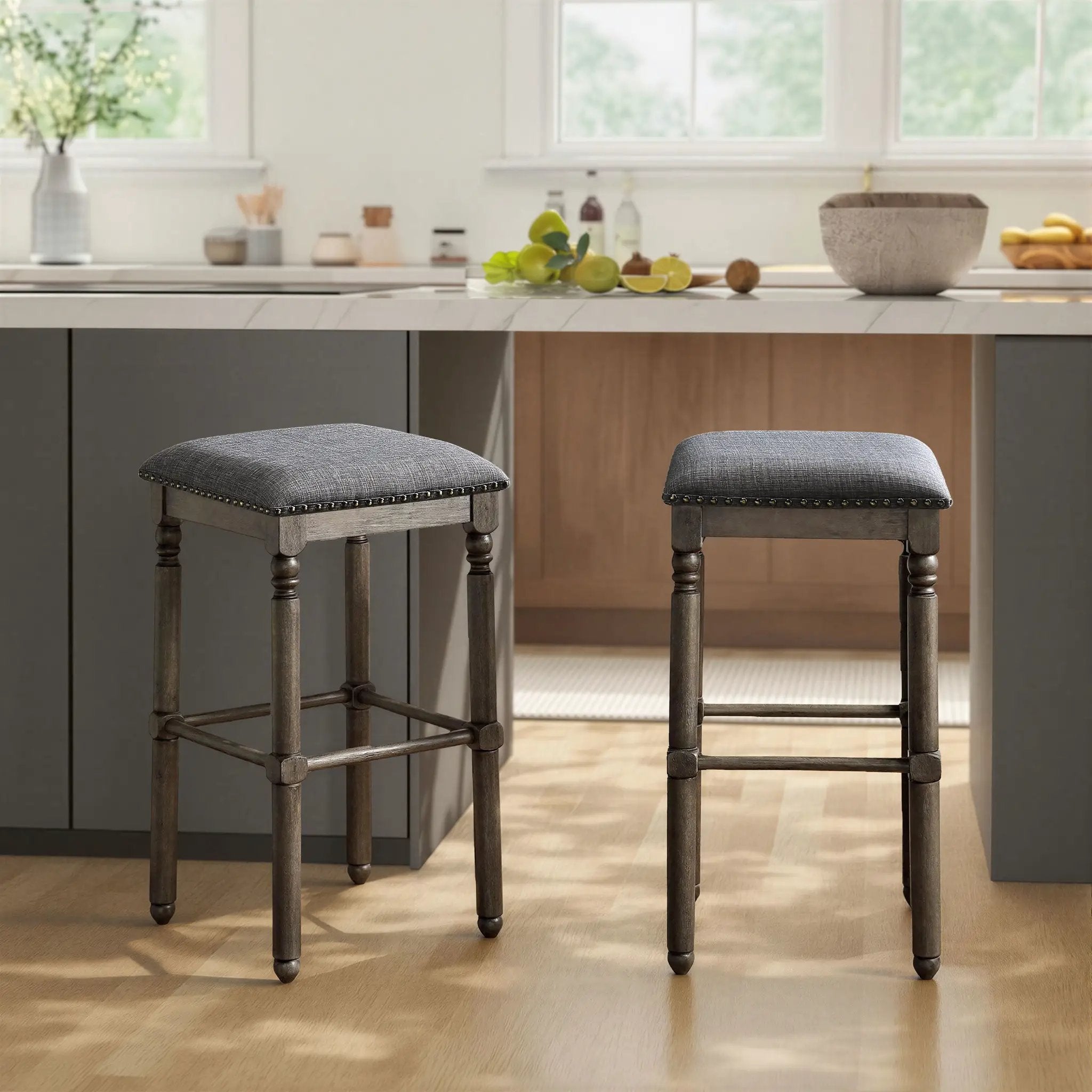 Arnhem Wood Upholstered Bar Stools, Set of 2 by HouseOfZazla