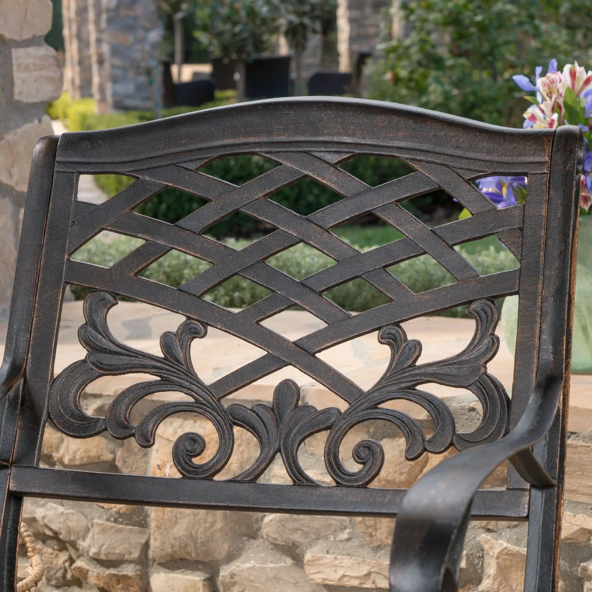 Luminea Outdoor Aluminum Dining Chair With Scroll Design, Lattice Pattern And Cabriole Legs - Copper by HouseOfZazla