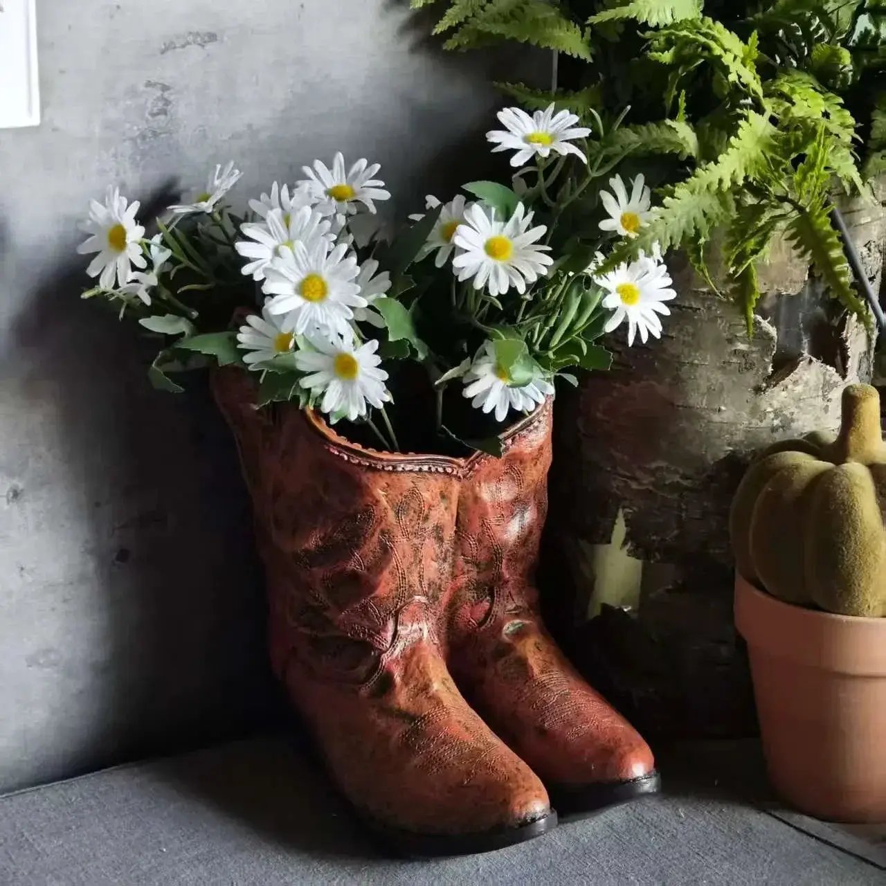 1pc American Country Creative Western Cowboy Boot Resin Flower Pot Ornament Vase for Balcony Garden Decoration by House Of Avana