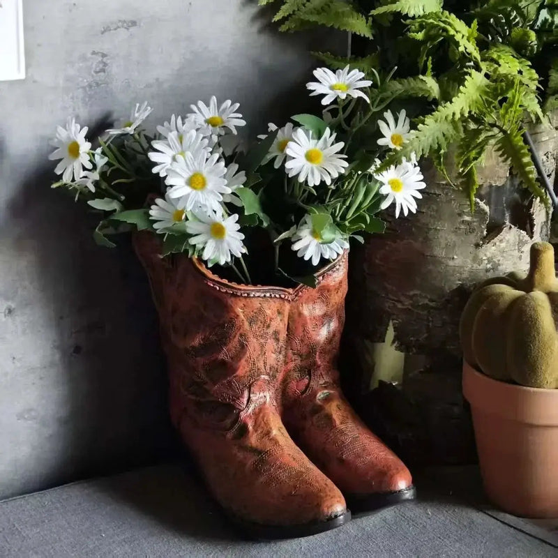 1pc American Country Creative Western Cowboy Boot Resin Flower Pot Ornament Vase for Balcony Garden Decoration by House Of Avana