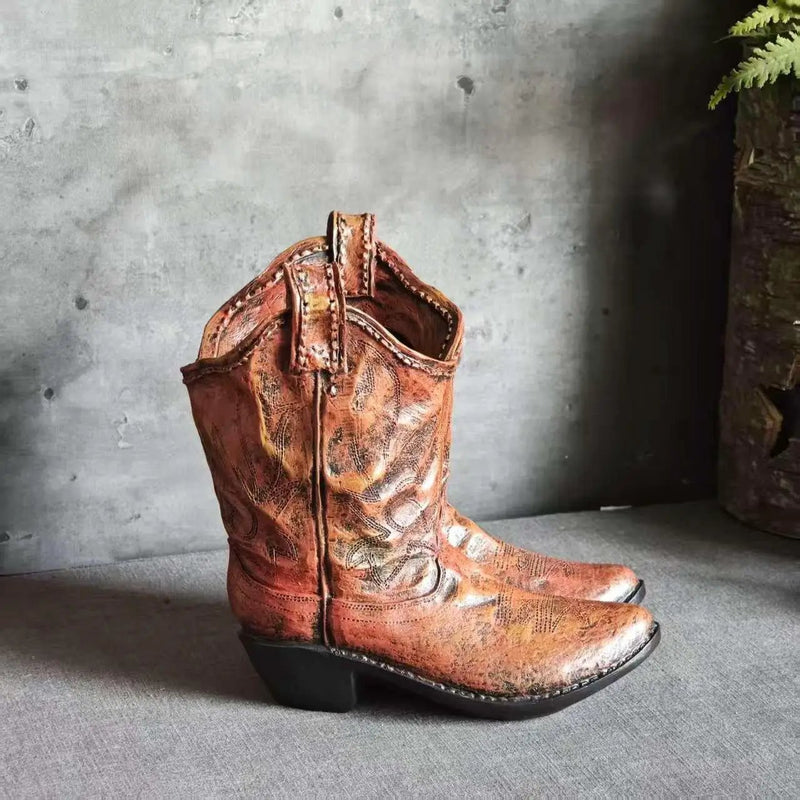 1pc American Country Creative Western Cowboy Boot Resin Flower Pot Ornament Vase for Balcony Garden Decoration by House Of Avana