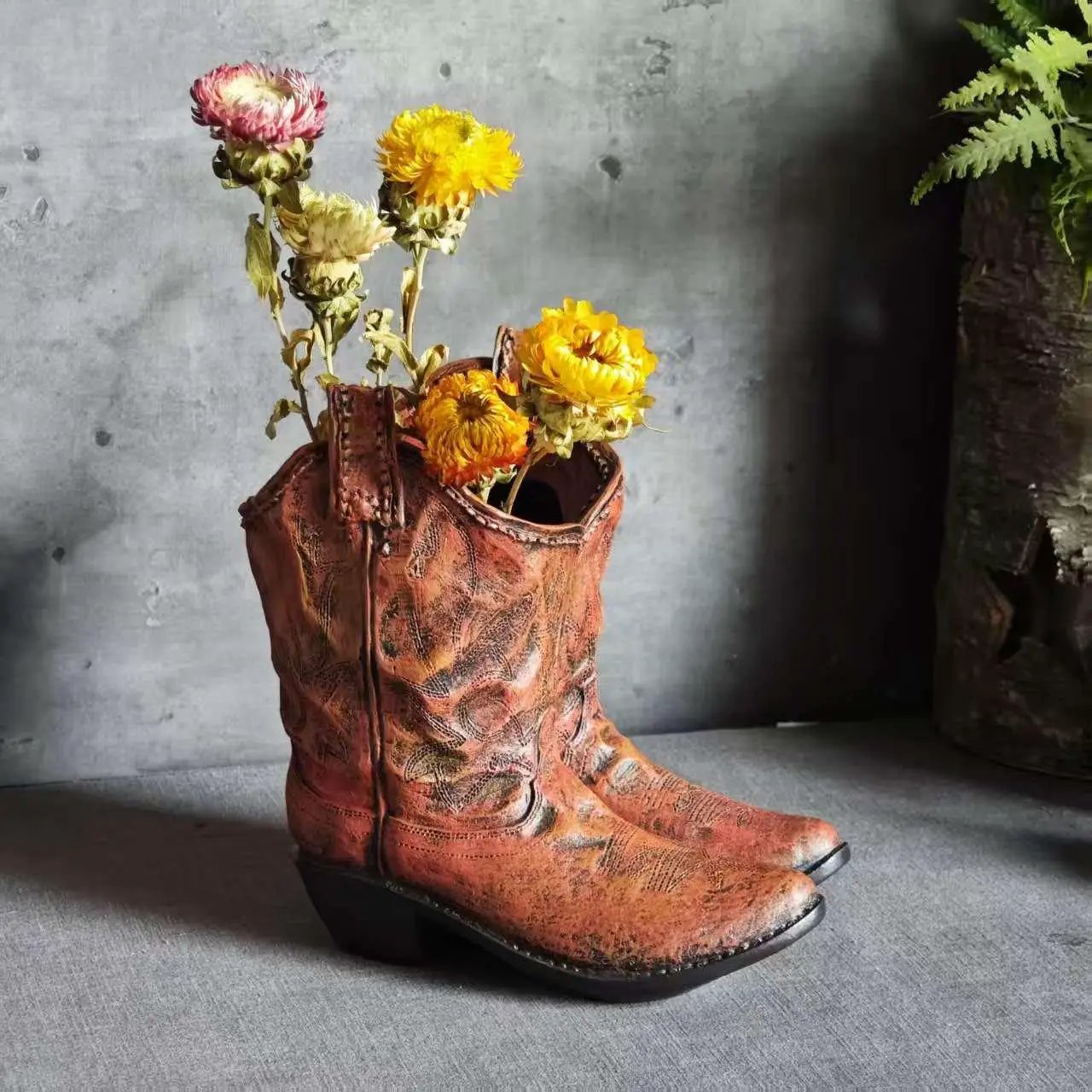 1pc American Country Creative Western Cowboy Boot Resin Flower Pot Ornament Vase for Balcony Garden Decoration by House Of Avana