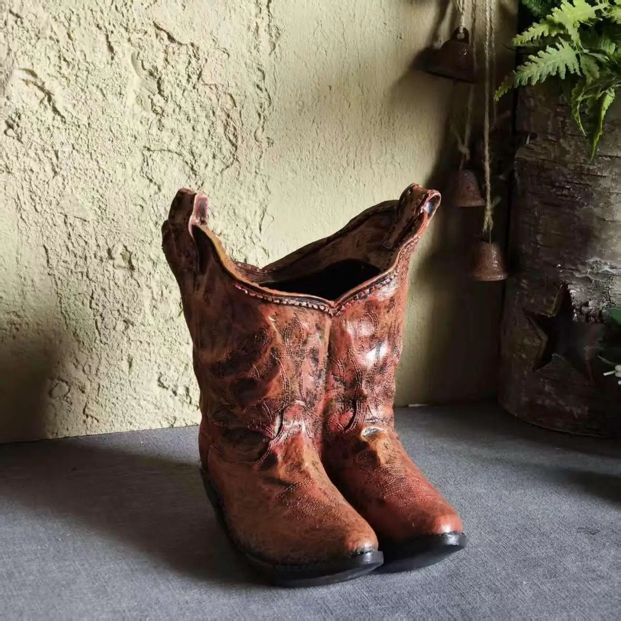 1pc American Country Creative Western Cowboy Boot Resin Flower Pot Ornament Vase for Balcony Garden Decoration by House Of Avana