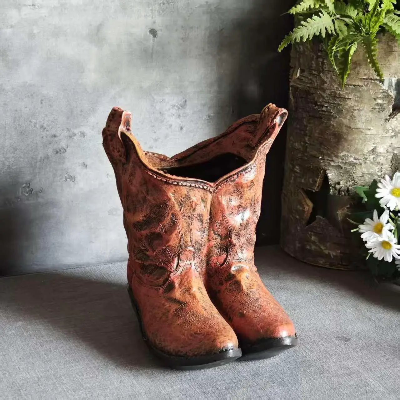 1pc American Country Creative Western Cowboy Boot Resin Flower Pot Ornament Vase for Balcony Garden Decoration by House Of Avana
