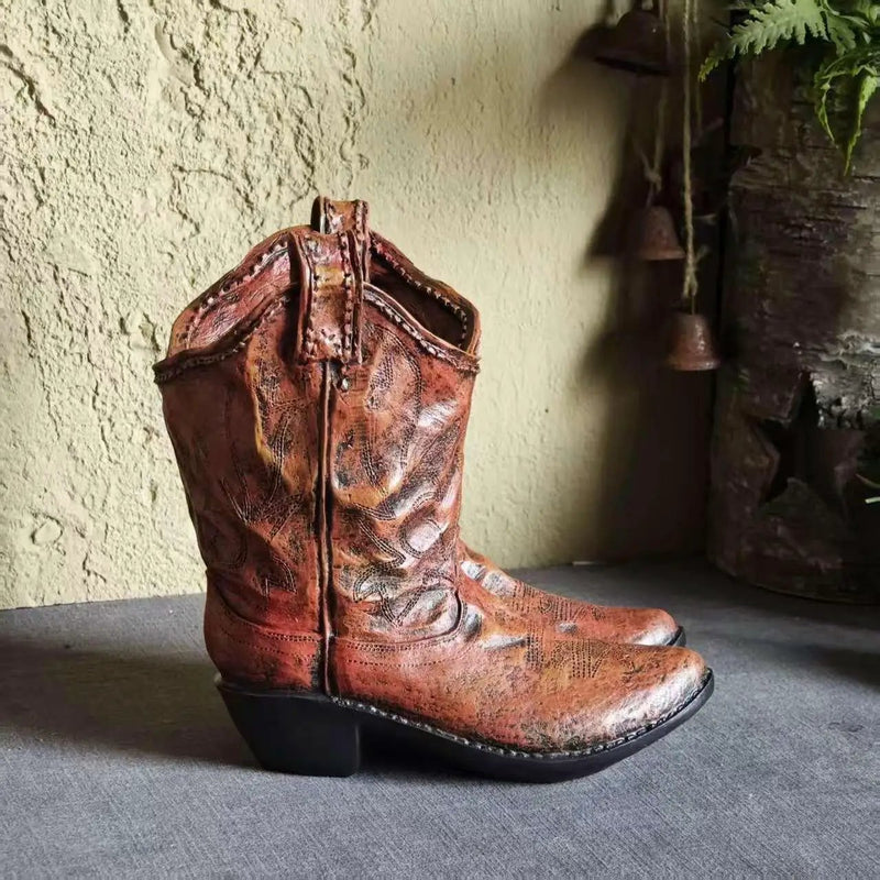 1pc American Country Creative Western Cowboy Boot Resin Flower Pot Ornament Vase for Balcony Garden Decoration by House Of Avana