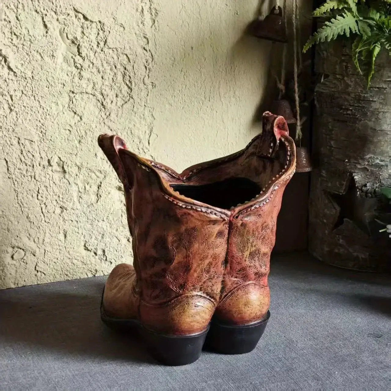 1pc American Country Creative Western Cowboy Boot Resin Flower Pot Ornament Vase for Balcony Garden Decoration by House Of Avana