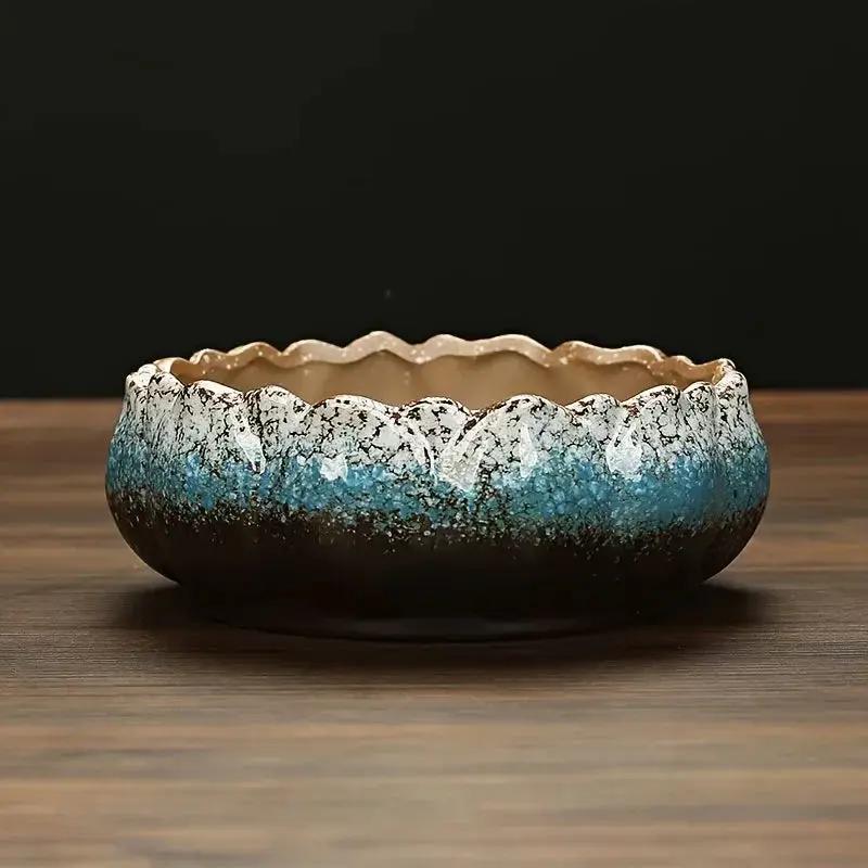 1pc Casual Style Ceramic Flower Pot, Round Tabletop Hydroponic Planter, for Bulbs, Succulents, and Lotus, Indoor and Outdoor Decorative Pot with No Drainage Hole by House Of Avana