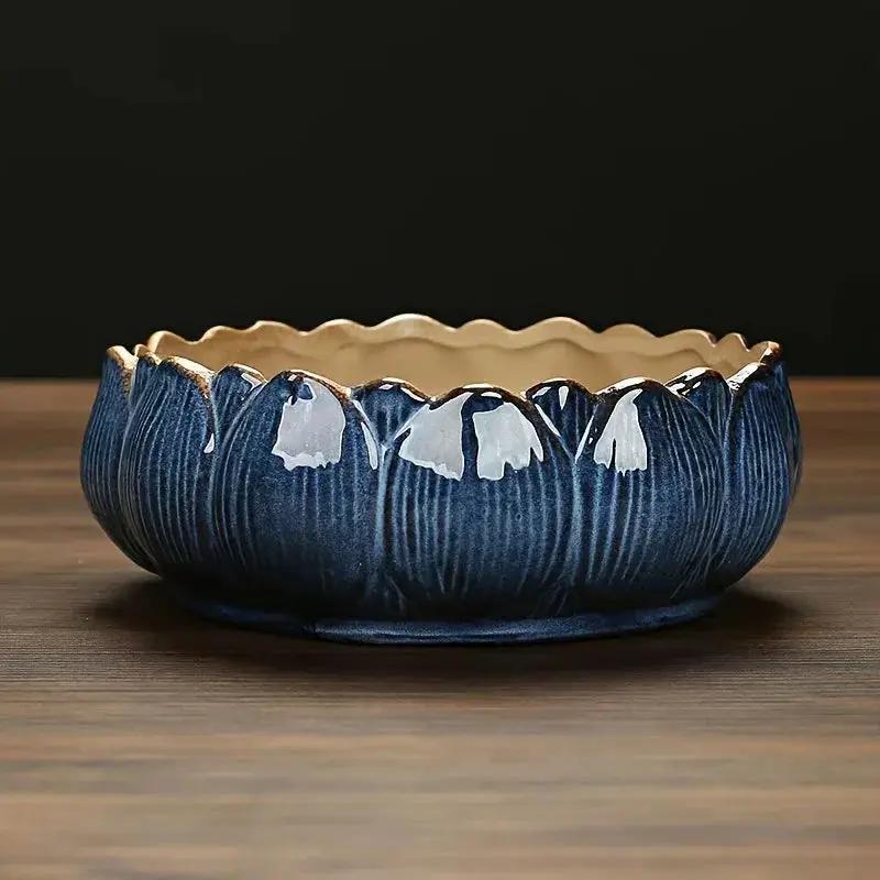 1pc Casual Style Ceramic Flower Pot, Round Tabletop Hydroponic Planter, for Bulbs, Succulents, and Lotus, Indoor and Outdoor Decorative Pot with No Drainage Hole by House Of Avana