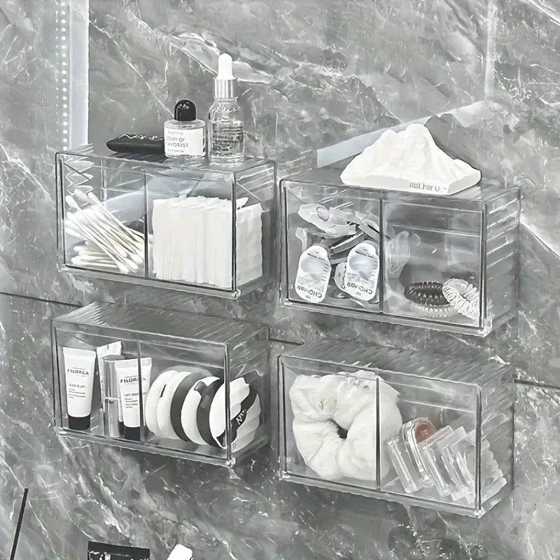 1pc cosmetic storage box, bathroom wall cosmetic storage box, wall-mounted storage box, acrylic swab box, bathroom hairpin rack, cosmetic storage box. by House Of Avana