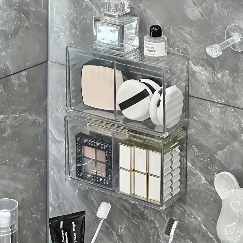 1pc cosmetic storage box, bathroom wall cosmetic storage box, wall-mounted storage box, acrylic swab box, bathroom hairpin rack, cosmetic storage box. by House Of Avana