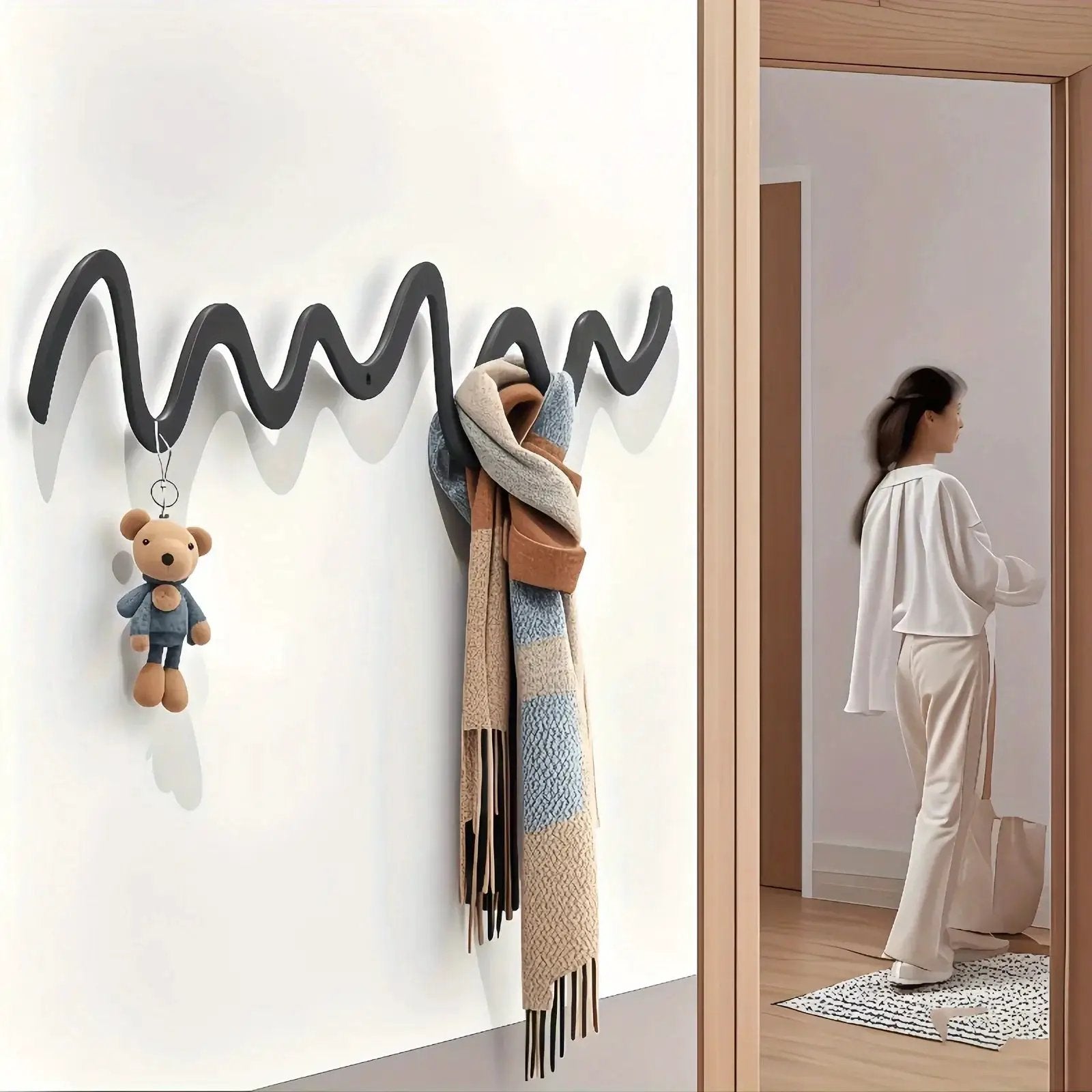 1pc Creative Metal Wavy Wall Hook, Strong Load-Bearing Capacity, Multi-Functional Storage Organizer for Clothes, Bags, Scarves, Keys, Hats - Ideal for Home, Bedroom, Office, Hotel, Clothing Store, Minimalist Fashion Design, C by House Of Avana