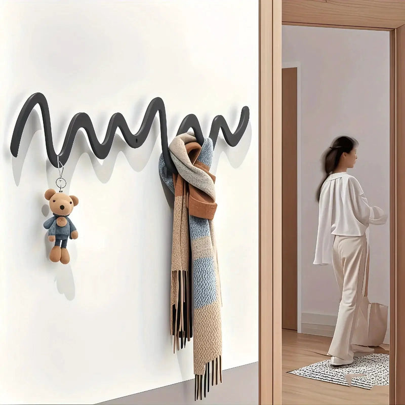 1pc Creative Metal Wavy Wall Hook, Strong Load-Bearing Capacity, Multi-Functional Storage Organizer for Clothes, Bags, Scarves, Keys, Hats - Ideal for Home, Bedroom, Office, Hotel, Clothing Store, Minimalist Fashion Design, C by House Of Avana