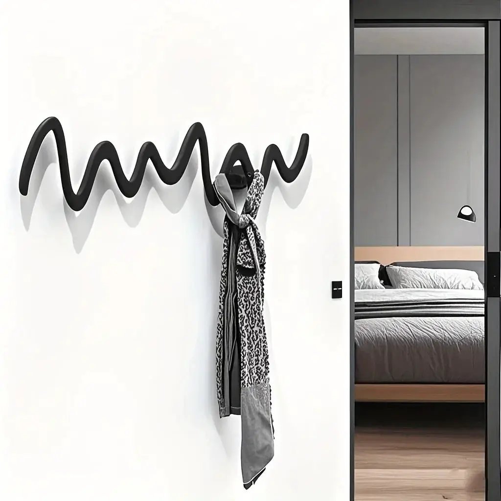 1pc Creative Metal Wavy Wall Hook, Strong Load-Bearing Capacity, Multi-Functional Storage Organizer for Clothes, Bags, Scarves, Keys, Hats - Ideal for Home, Bedroom, Office, Hotel, Clothing Store, Minimalist Fashion Design, C by House Of Avana