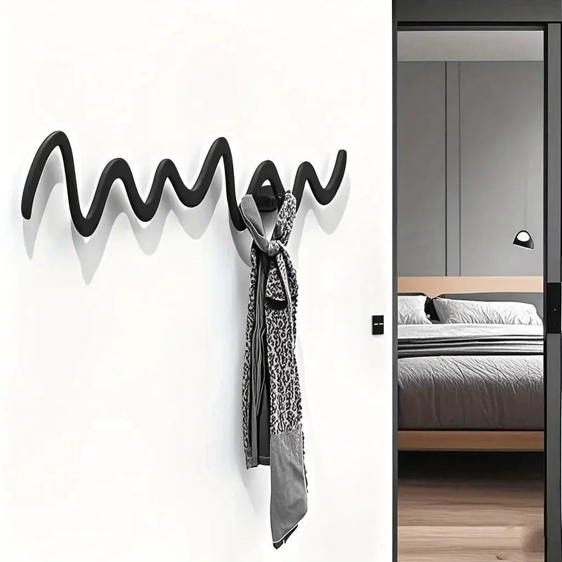 1pc Creative Metal Wavy Wall Hook, Strong Load-Bearing Capacity, Multi-Functional Storage Organizer for Clothes, Bags, Scarves, Keys, Hats - Ideal for Home, Bedroom, Office, Hotel, Clothing Store, Minimalist Fashion Design, C by House Of Avana