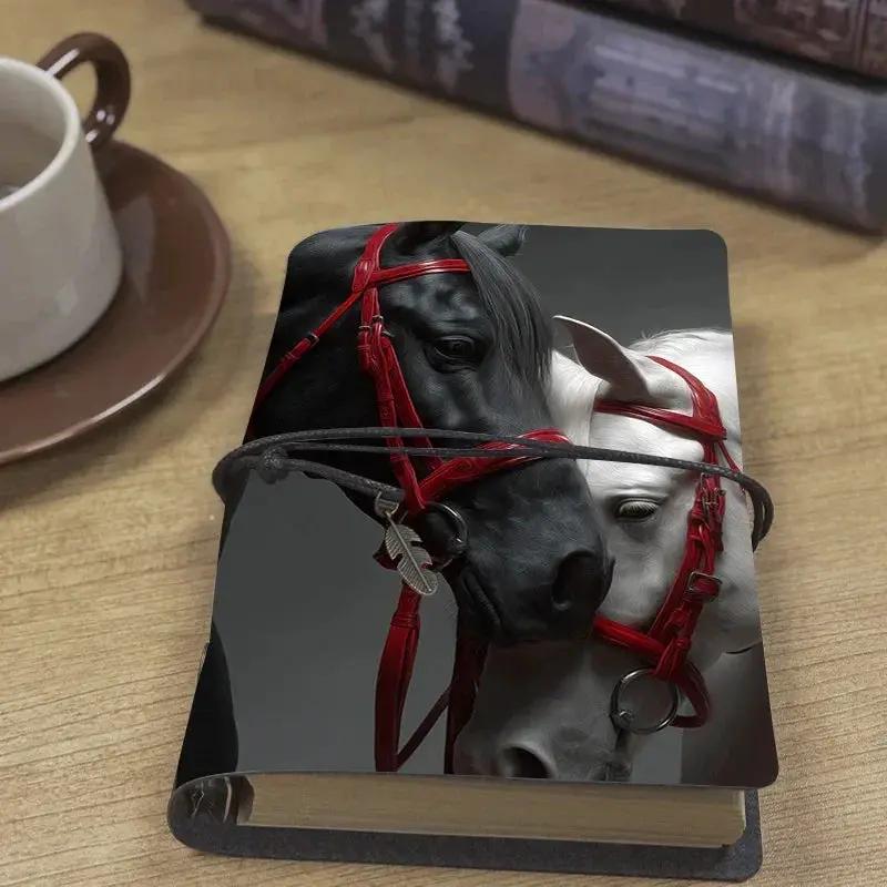 1pc Elegant Horse-Themed Aesthetic Leather Notebook - 80 Sheets/160 Pages with Two Horses & Red Halters Design, Soft Cover & Perforated Pages, Equestrian Journal for Office, Marketing Notes, Meeting Minutes, Work Tracker - Id by House Of Avana