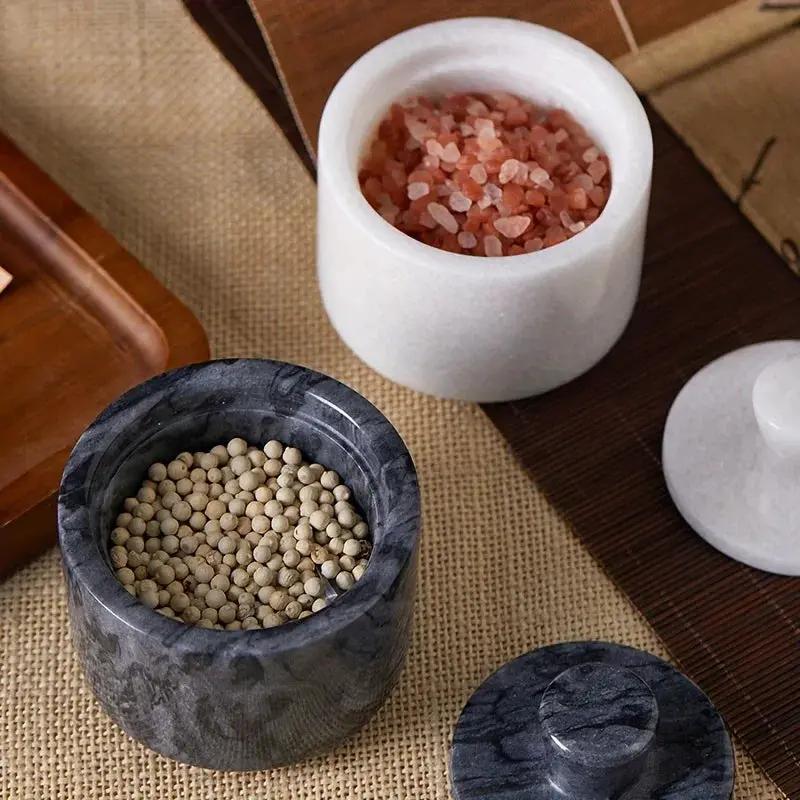 1pc Elegant Marble Salt and Pepper Shaker with Lid - Premium Spice Storage Jar, Kitchen Organizer, Refined High-End Decor for Seasoning Essentials by House Of Avana