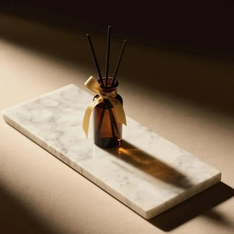 1pc Elegant White Marble Rectangular Tray - Modern Polished Stone Decorative Tray for Vanity, Bathroom, Kitchen | Versatile Home Accessory for Cosmetics, Jewelry, Floral Arrangements | No Batteries Needed, Bathroom Decor, Bes by House Of Avana