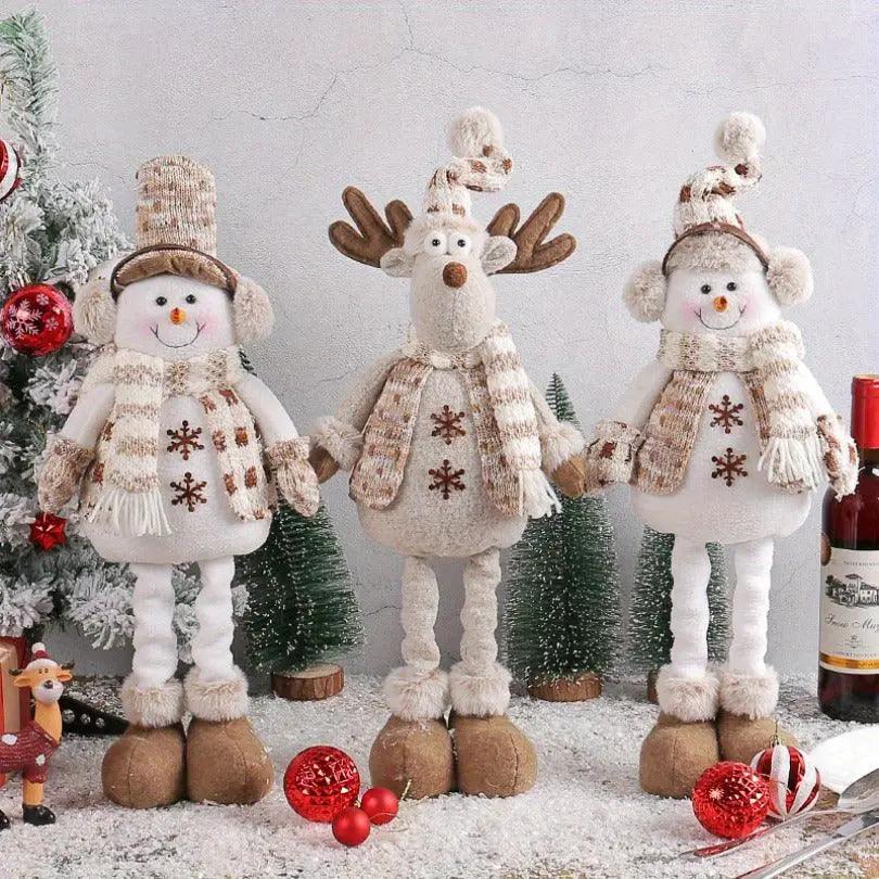 1pc or 3pcs Luge Christmas Snowman & Reindeer Figurines - Stretchable Winter Scene Decor with Expressive Eyes, Festive Holiday Gift for Indoor/Outdoor Use, Durable Collectible Dolls (///), Soft Fabric-like Texture, No Electri by House Of Avana