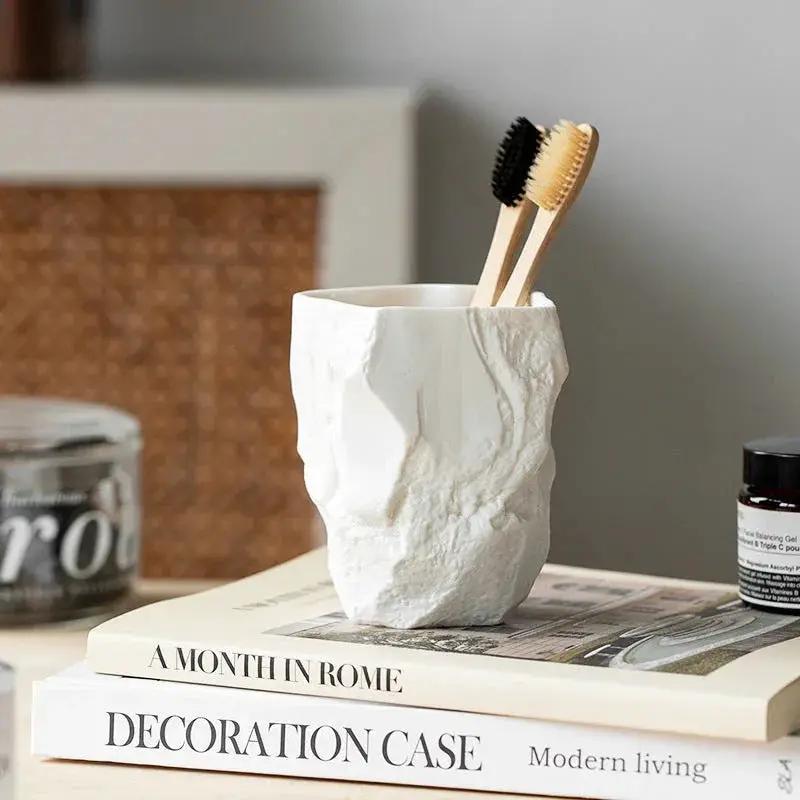1pc Wabi-Sabi Wind Toothbrush Cup Creative Easter Stone Shape Ceramic Wash Cup Toothbrush Cup Nordic Ins Mouthwash Cup by House Of Avana