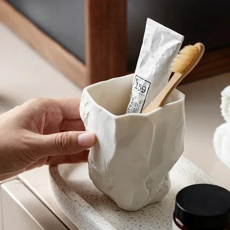 1pc Wabi-Sabi Wind Toothbrush Cup Creative Easter Stone Shape Ceramic Wash Cup Toothbrush Cup Nordic Ins Mouthwash Cup by House Of Avana