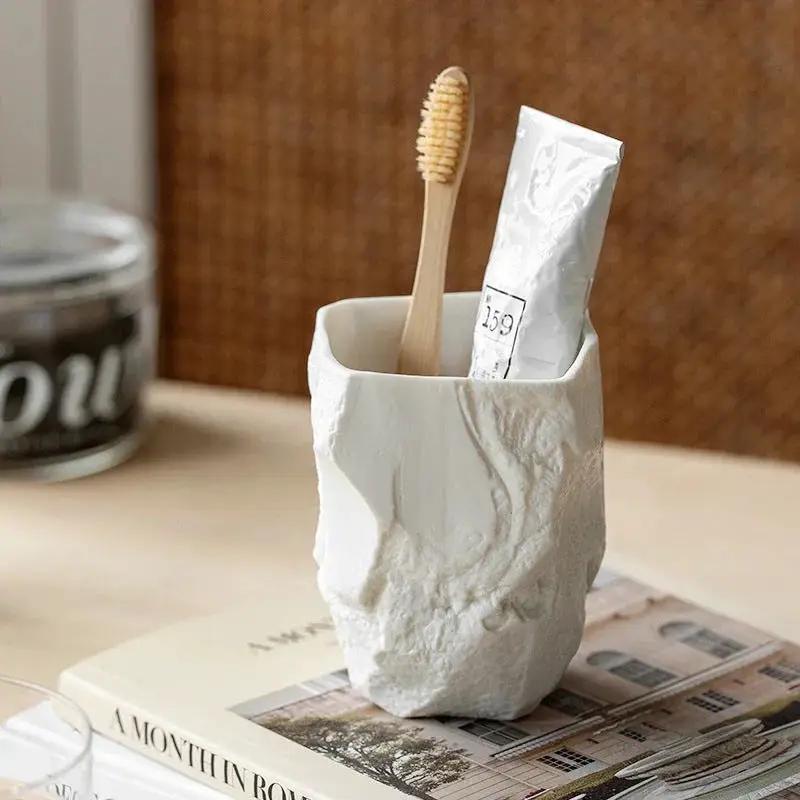 1pc Wabi-Sabi Wind Toothbrush Cup Creative Easter Stone Shape Ceramic Wash Cup Toothbrush Cup Nordic Ins Mouthwash Cup by House Of Avana