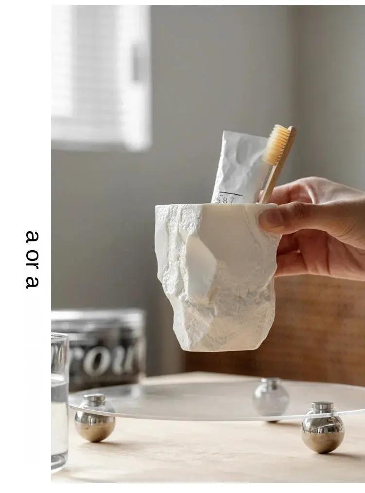 1pc Wabi-Sabi Wind Toothbrush Cup Creative Easter Stone Shape Ceramic Wash Cup Toothbrush Cup Nordic Ins Mouthwash Cup by House Of Avana