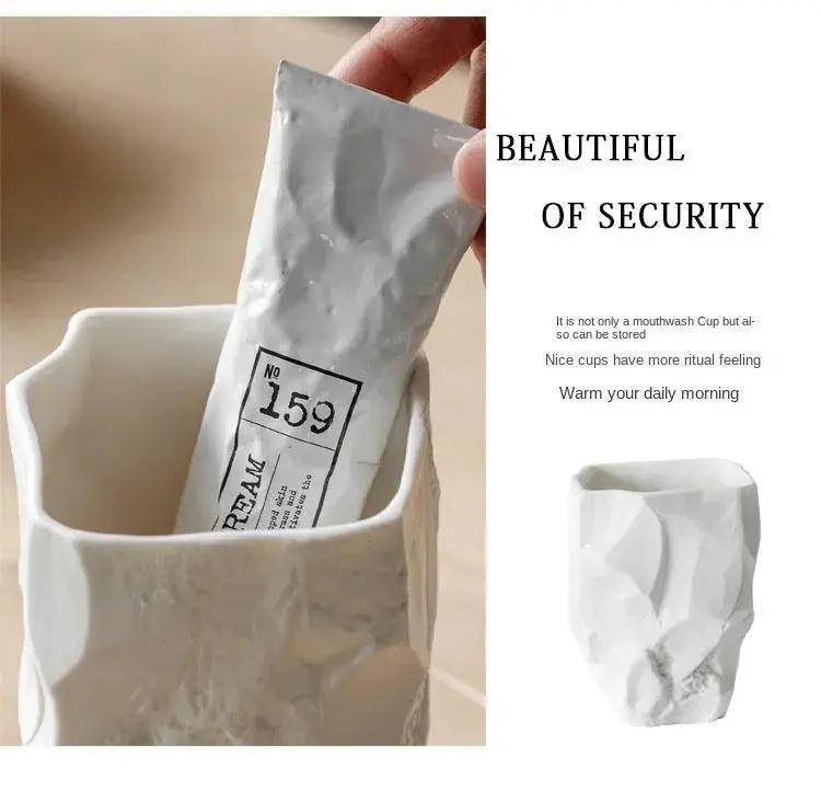 1pc Wabi-Sabi Wind Toothbrush Cup Creative Easter Stone Shape Ceramic Wash Cup Toothbrush Cup Nordic Ins Mouthwash Cup by House Of Avana