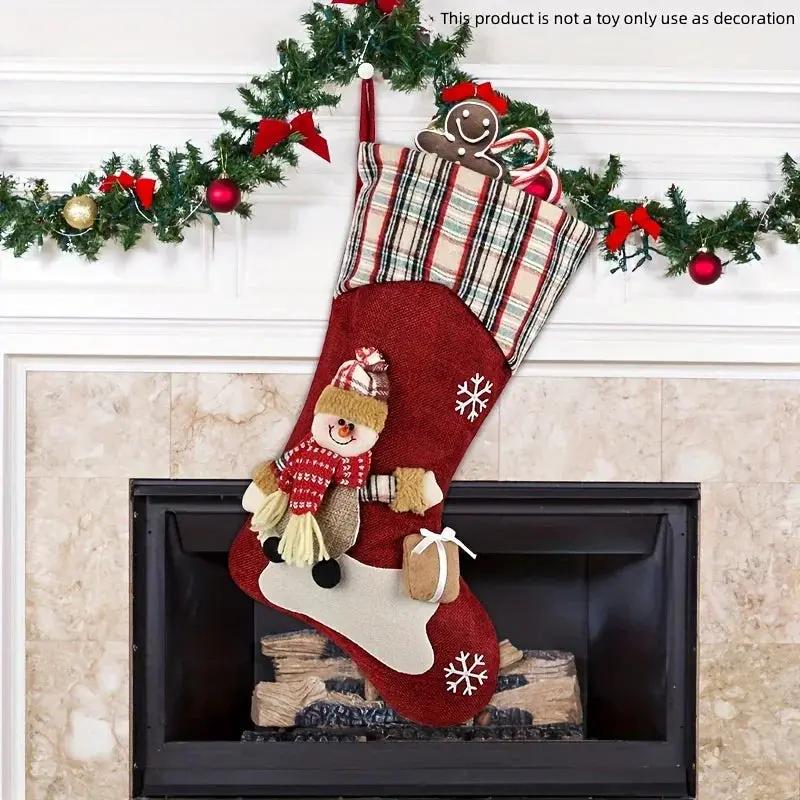 1pc/3pcs Classic Christmas Stocking Set, Polyester Hanging Holiday Decor with Santa, Snowman, Reindeer, Fantasy Themed, No Electricity Required, Festive Home & Party Decorations by House Of Avana