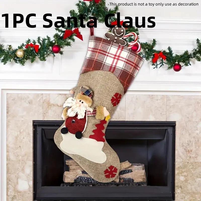 1pc/3pcs Classic Christmas Stocking Set, Polyester Hanging Holiday Decor with Santa, Snowman, Reindeer, Fantasy Themed, No Electricity Required, Festive Home & Party Decorations by House Of Avana