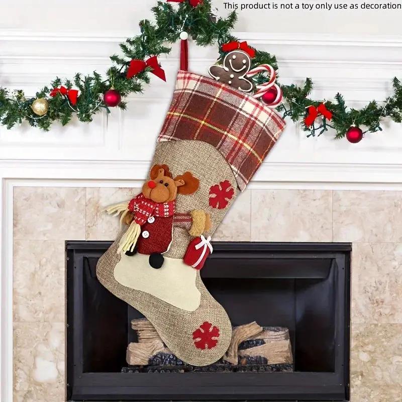 1pc/3pcs Classic Christmas Stocking Set, Polyester Hanging Holiday Decor with Santa, Snowman, Reindeer, Fantasy Themed, No Electricity Required, Festive Home & Party Decorations by House Of Avana