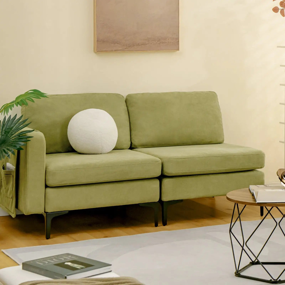 Modular 3-Seat L-shaped Sectional Sofa with Reversible Chaise and 2 USB Ports-Green, photo 6 of 12