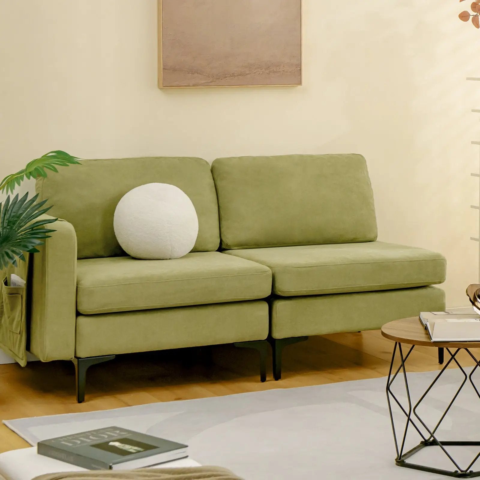 Modular 3-Seat L-shaped Sectional Sofa with Reversible Chaise and 2 USB Ports-Green by DirectDeals